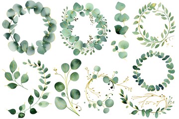 watercolor green eucalyptus wreath