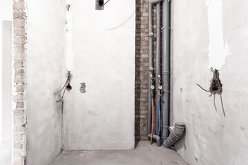 interior of the apartment without decoration in gray colors. rough finish