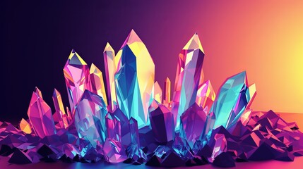 Perspective view of a colorful crystal depicted in low poly style, presented in vector illustration format.