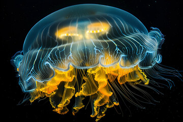 Fototapeta premium Beautiful jellyfish in the dark ocean