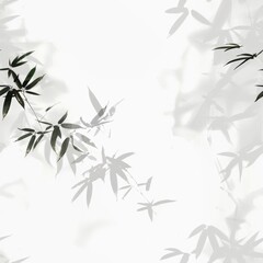 Traditional Japanese ink painting bamboo leaf repeat pattern background
