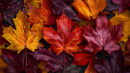 Canadian maple leaf flags in autumn, depicted during Canada Day celebrations, vibrant fall colors provide a rich, textured background