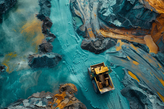 An aerial view of a zinc mining operation, with a focus on the environmental management practices in place,