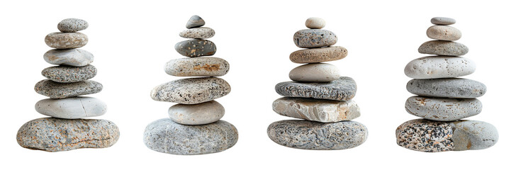Set of  A stone tower of pebbles on a transparent background