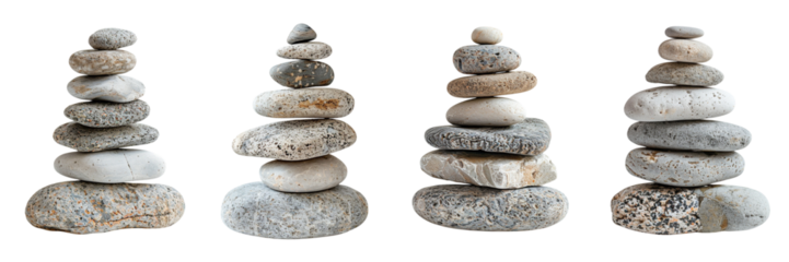 Set of  A stone tower of pebbles on a transparent background