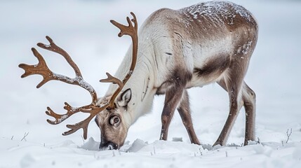   A deceper look at a deer in the snow, head and nose immersed