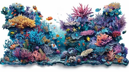   An underwater tableau featuring corals and various marine life graces the bottom of a large paper cutout, designed as an alluring wallpaper