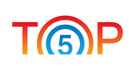 red word ball and blue number 5. top 5 logo