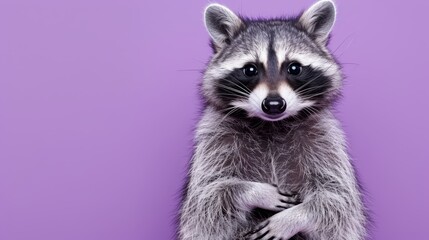   Raccoon staring back, startled on hind paws