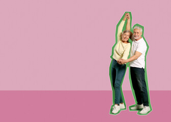 Pop art poster. Couple dancing on pink background, pin up style