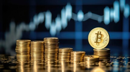 A sleek golden percentage symbol poised in front of neatly stacked coins