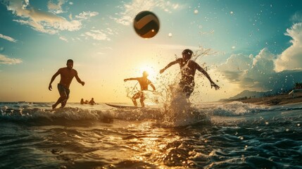 Adrenaline filled summer sports. capturing surfing, beach volleyball, and kayaking action