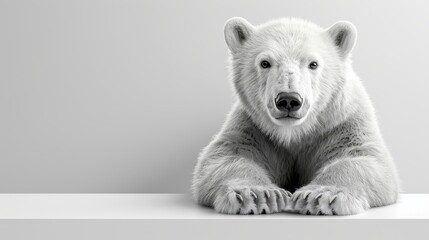  polar bear atop shelf, paws on edge