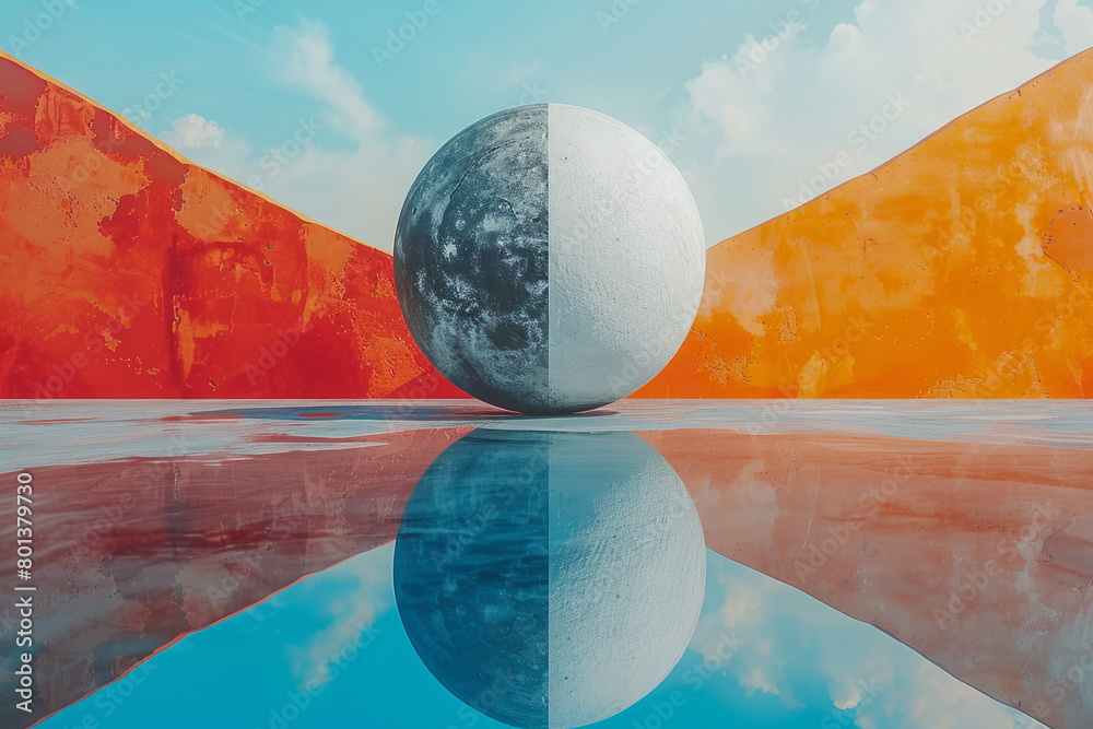 Poster A composition focused on balance, featuring symmetrical shapes and harmonious colors that create a sense of stability,