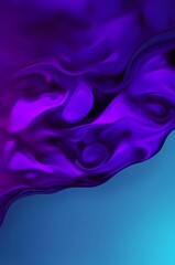 Fototapeta premium Abstract wavy background in purple and blue hues with a glossy, liquid metal appearance, wallpapers, or graphic design elements. Black blue purple silk satin. Сopy space for text or product 