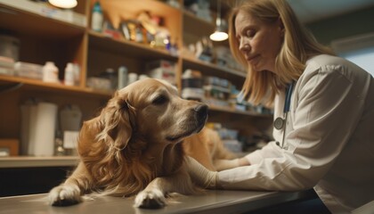 Female Veterinarian Caring for Dog