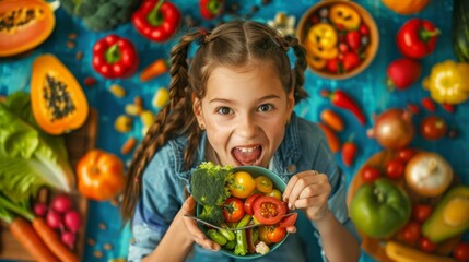 Fototapeta na wymiar Happy Girl with Healthy Food