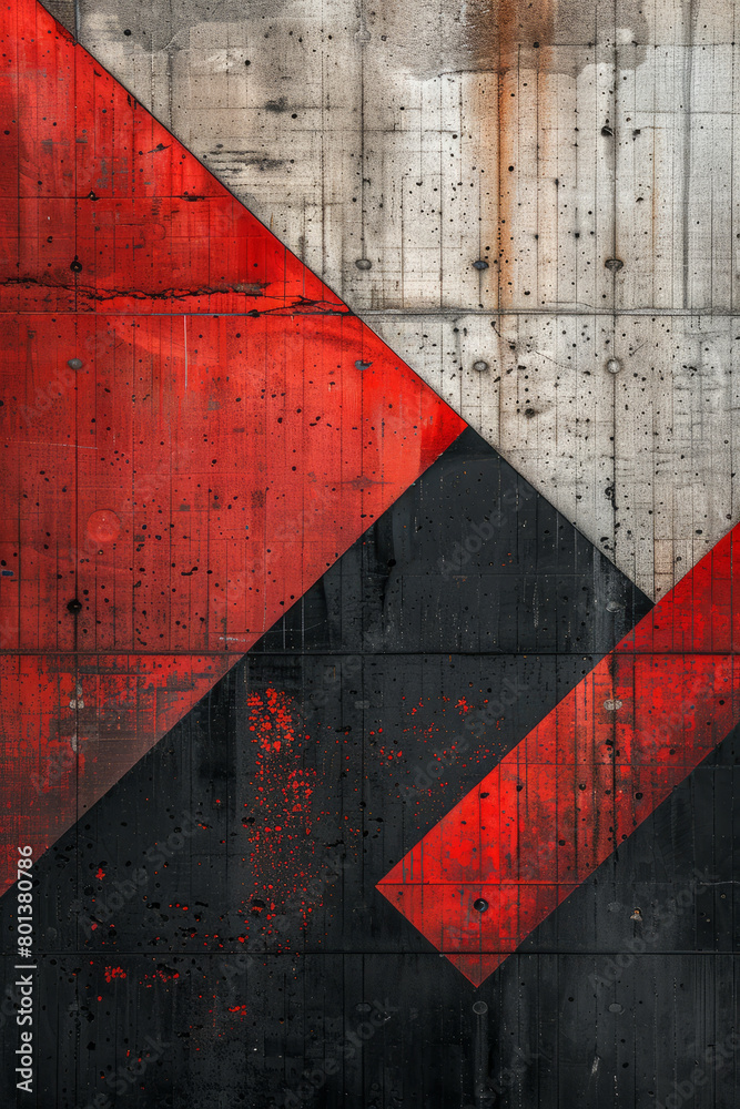 Poster a piece depicting conflict, with sharp angles and contrasting colors like red and black to illustrat