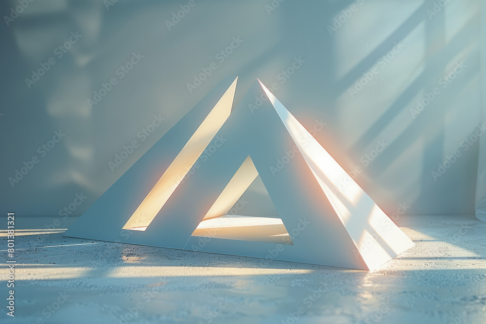 Poster A visual trick featuring a flat image of triangles that appears to be a three-dimensional pyramid from a distance,