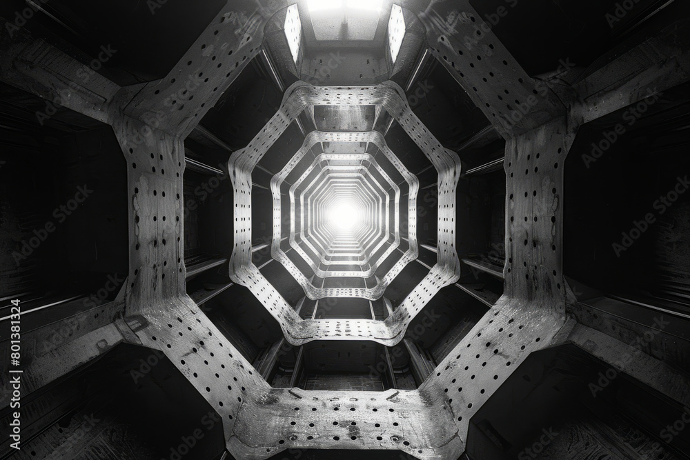 Poster A kaleidoscopic tunnel view created by repeating geometric patterns that seem to extend infinitely,