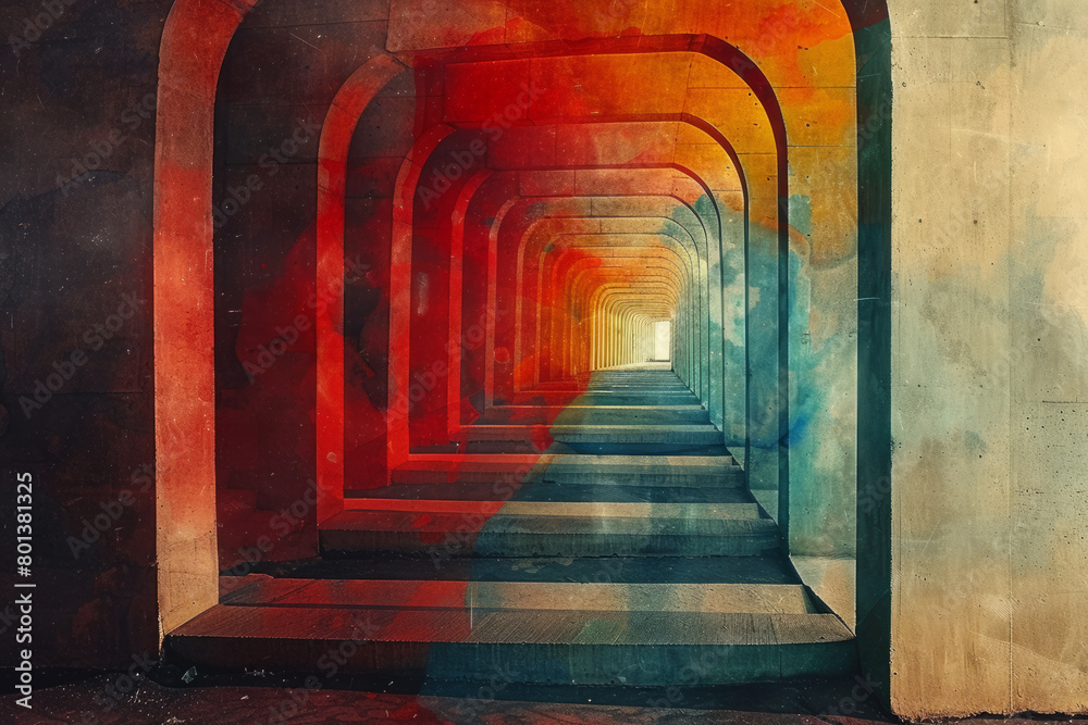 Fototapete a kaleidoscopic tunnel view created by repeating geometric patterns that seem to extend infinitely,