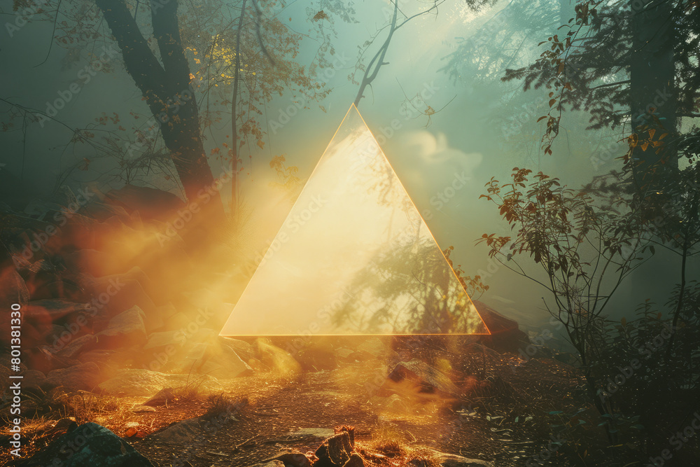 Poster A visual trick featuring a flat image of triangles that appears to be a three-dimensional pyramid from a distance,