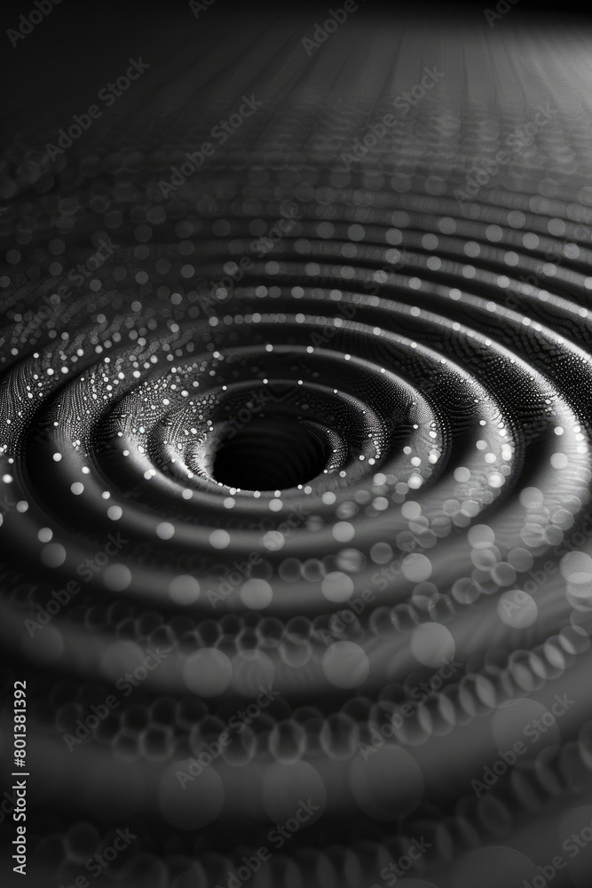 Poster a deceptive image where flat circles are arranged to give the illusion of a spiraling, three-dimensi