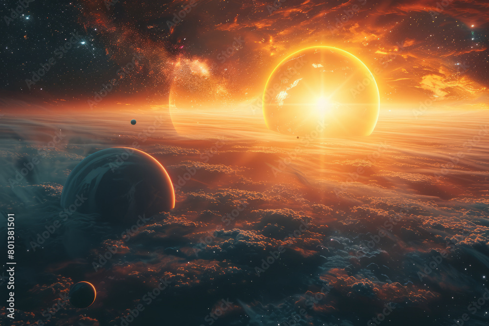Leinwandbilder a serene scene of an exoplanetary system with multiple habitable planets, each with unique atmospher
