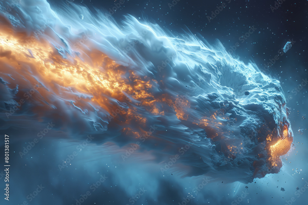 Poster A 3D model of an icy comet nucleus, revealing its structure as it heats up and releases jets of gas and dust,