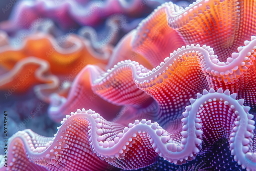 Poster a 3d abstract rendering of a coral reef, with exaggerated colors and geometrically shaped corals,