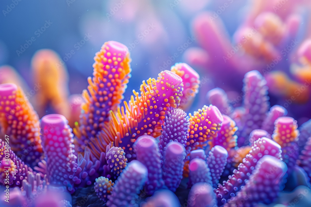 Aufkleber a 3d abstract rendering of a coral reef, with exaggerated colors and geometrically shaped corals,