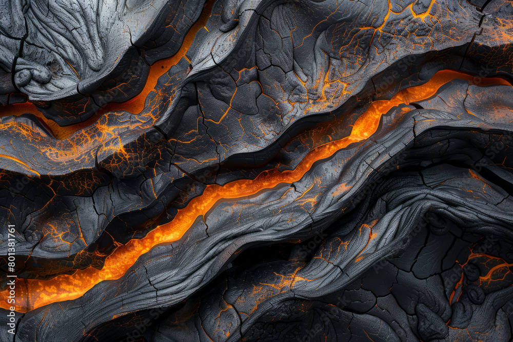 Aufkleber an abstract 3d texture of molten lava cooling into new rock formations, with dynamic flow lines,