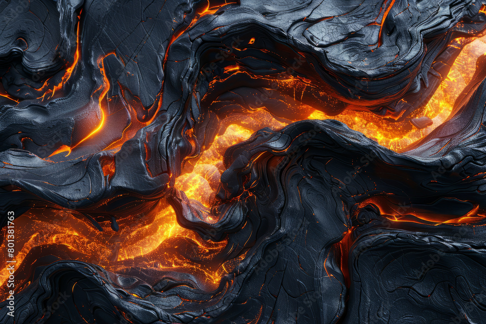 Aufkleber an abstract 3d texture of molten lava cooling into new rock formations, with dynamic flow lines,