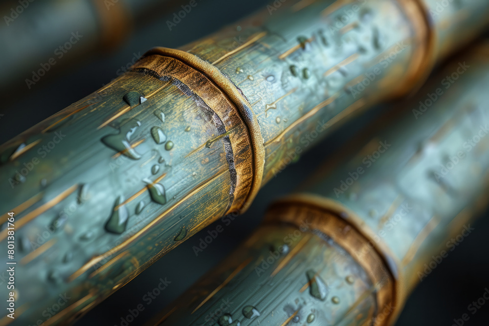 Poster a detailed 3d model of a bamboo stalk, emphasizing the joints and fibrous texture,