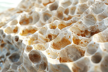 A detailed 3D texture of coral stone, with small pores and a rough surface reflecting its marine origin,