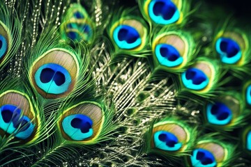 Obraz premium 'c peacock series bird feather element design pattern decoration floral symbol illustration colours style ornate image vibrant tail wing vitality blue painting nature animal tendril green drawing'
