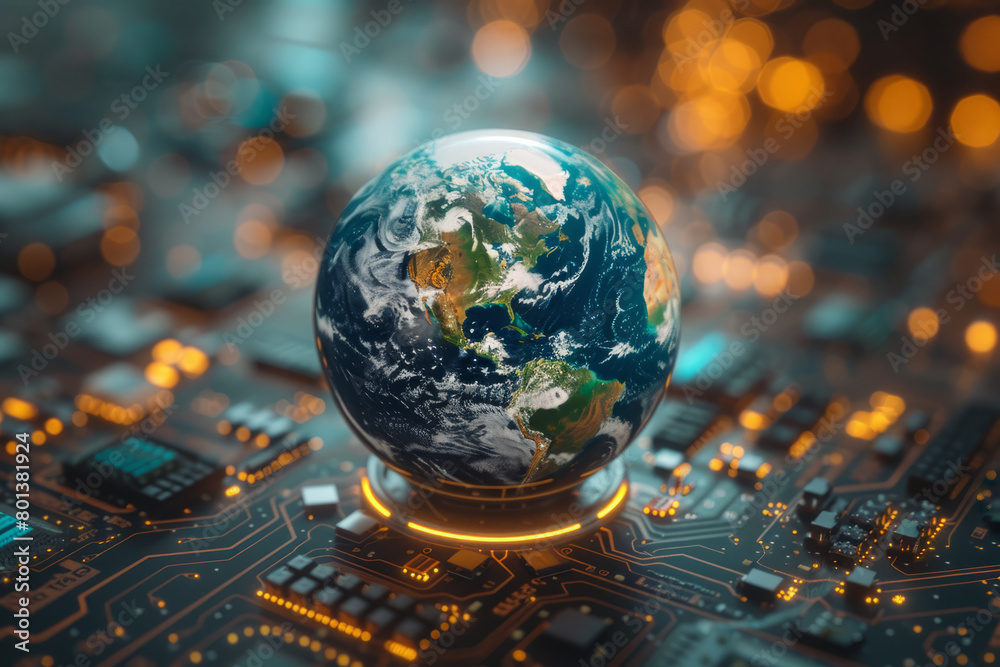 Leinwandbilder An environmental monitoring system with a 3D planet model showing live data on weather patterns and natural disasters,