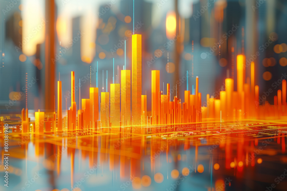 Leinwandbilder A corporate data visualization tool with 3D charts and graphs that executives can interact with to drill down into metrics,