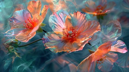 Close-up view of solarized floral textures, where natural shapes are transformed into abstract art. 
