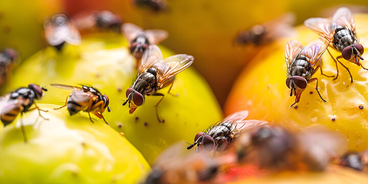 Fly on a fruit  and yellow background