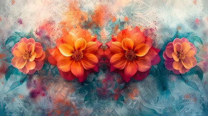 Ethereal floral mandalas on an abstract backdrop, emphasizing the fusion of nature and artistic symmetry.