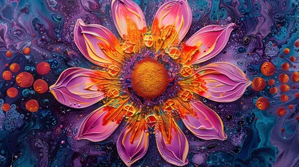 Obraz premium Abstract background featuring a close-up of a floral mandala, radiating with energy and vibrant hues. 
