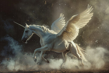 Beautiful running Pegasus with unicorn horn