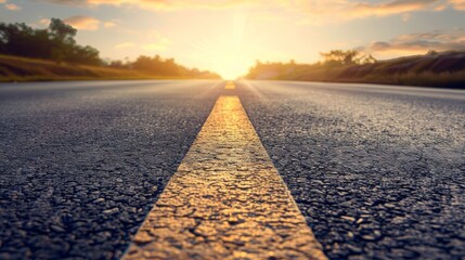 Sunset Road Perspective with Glowing Horizon