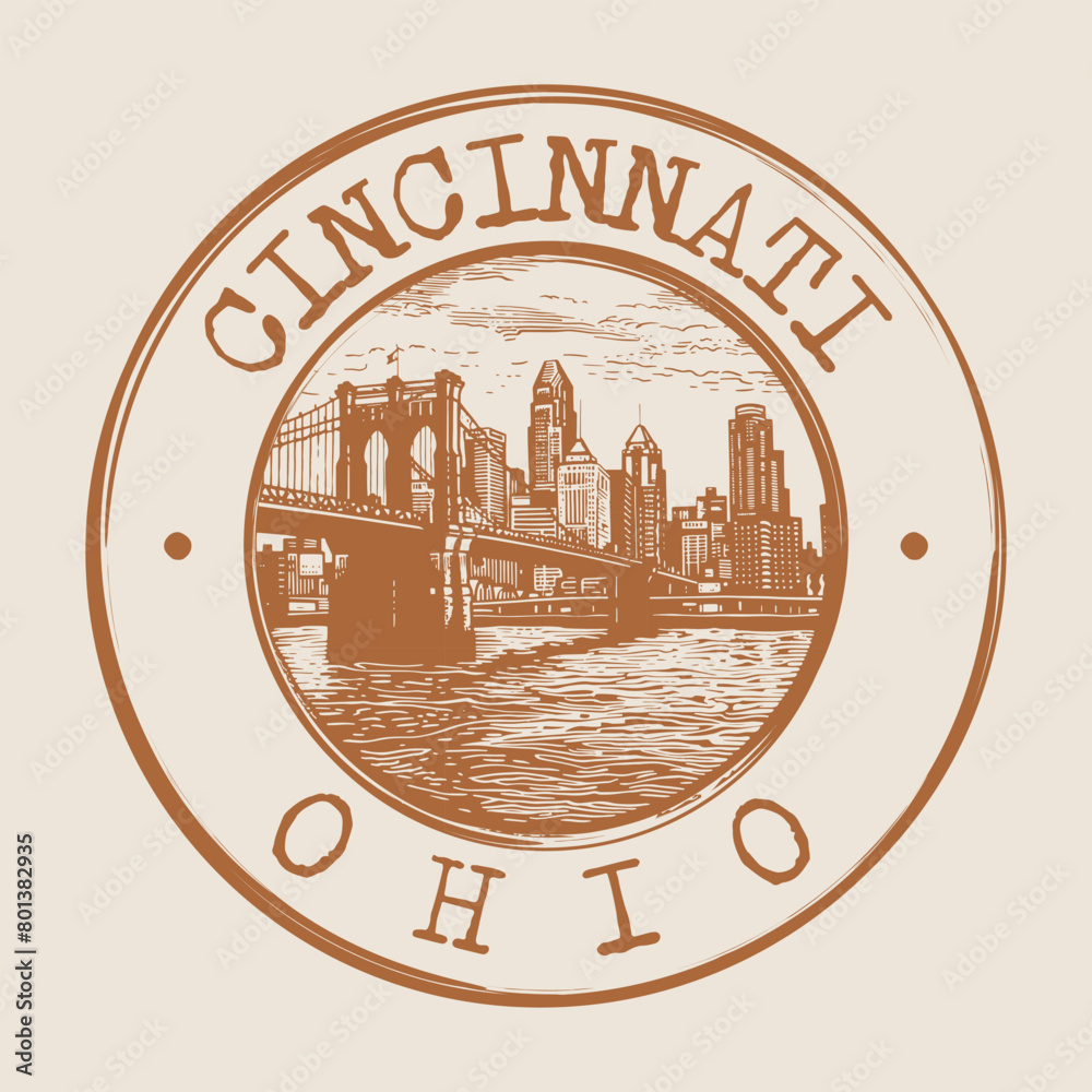 Wall mural cincinnati, ohio stamp city postmark. silhouette postal passport. round vector icon. vintage postage