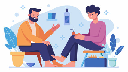 Fototapeta premium For a special occasion a man treats himself to a professional manicure and pedicure reveling in the feeling of wellmaintained hands and feet..