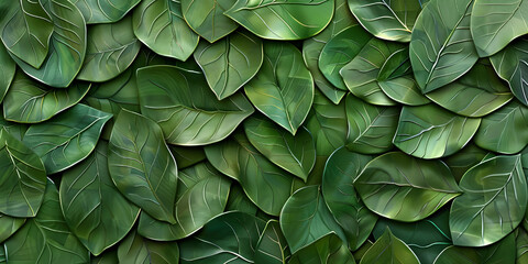 Leafy Tiles: 3D Texture Background with Natural Elegance, Textured Foliage: 3D Leaves Tiles for a Nature-Inspired Background-Ai-generated