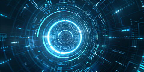 Obraz premium Modern Blue Tech Circle Blue eye cyber circuit future technology concept and Abstract Background