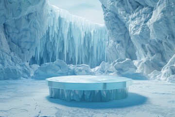 Ice cave with a round glass platform in the center