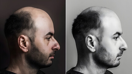Fototapeta premium Comparison of hair loss treatment in men before and after – a visual journey to success